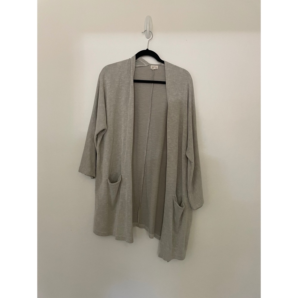 Donni Grey‎ Striped Ribbed Open Front Cardigan OSFA Pocketed Lightweight Wrap